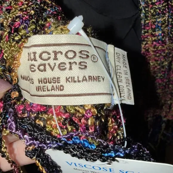 Mucros Weavers multicolor, handwoven-style scarf with fringe. 14” x 73” - Picture 5 of 7